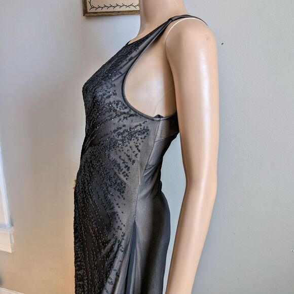 Vintage 90s LA Glo Prom Gown Black Glitter Semi Sheer Whimsygoth Dress Size M - Picture 14 of 15